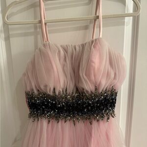 Pink Tulle Gown with Black Beaded Bodice